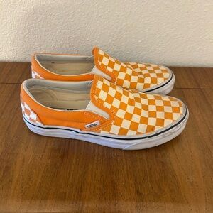 Vans Orange Checkered Slip-On Shoes